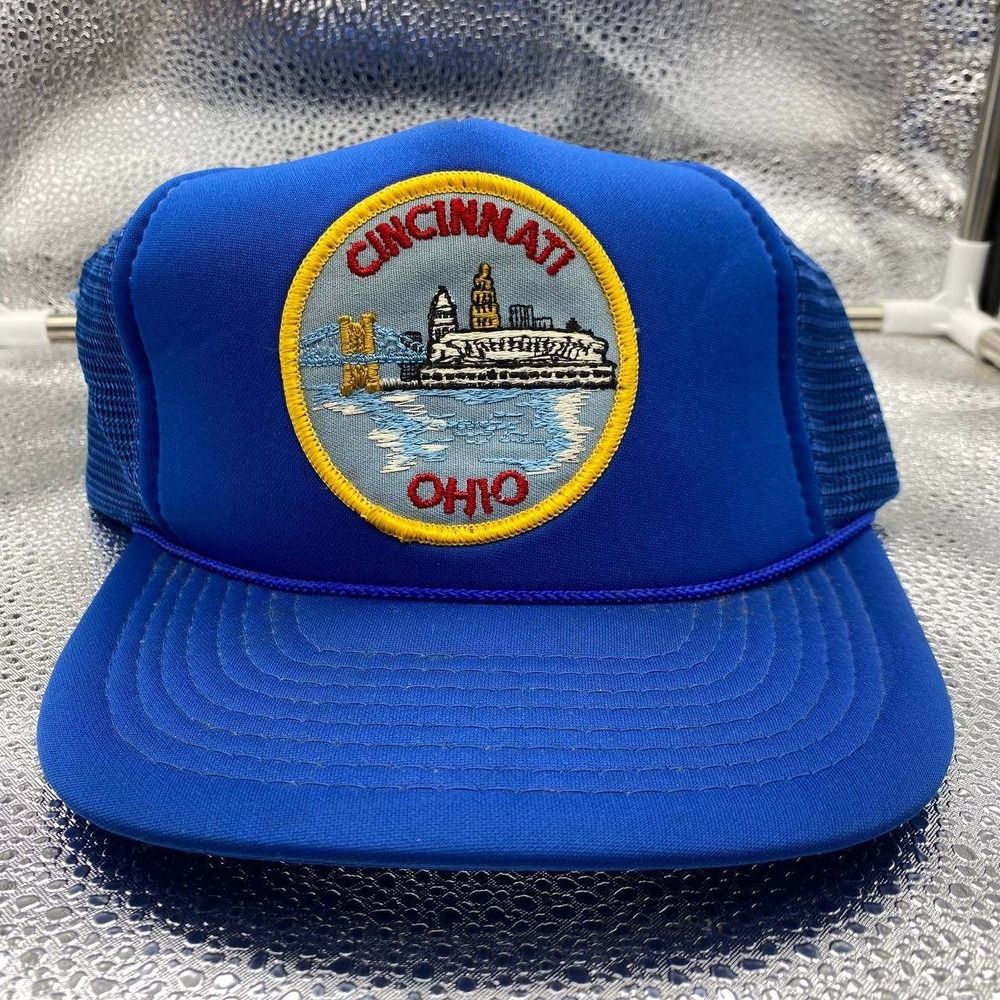 A&M Cincinnati Ohio Trucker Hat Mens OSFA Blue Mesh Snapback Vintage Souvenir
